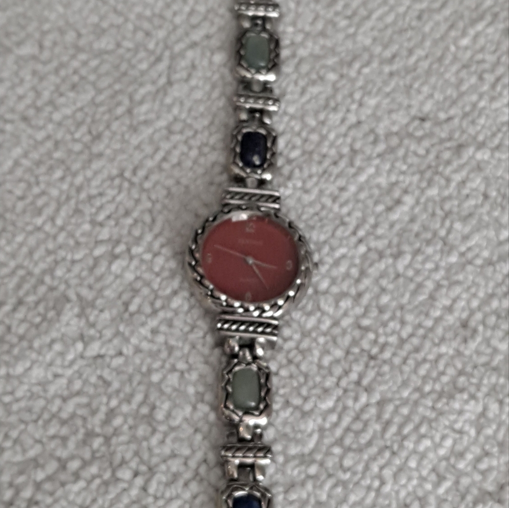 TERNER Women Watch Silvertone With green and blue stone new battery